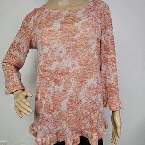 Rose + Olive Peach Soft Brushed Knit Ruffle Trimmed Tunic Sz M Cottagecore Boho